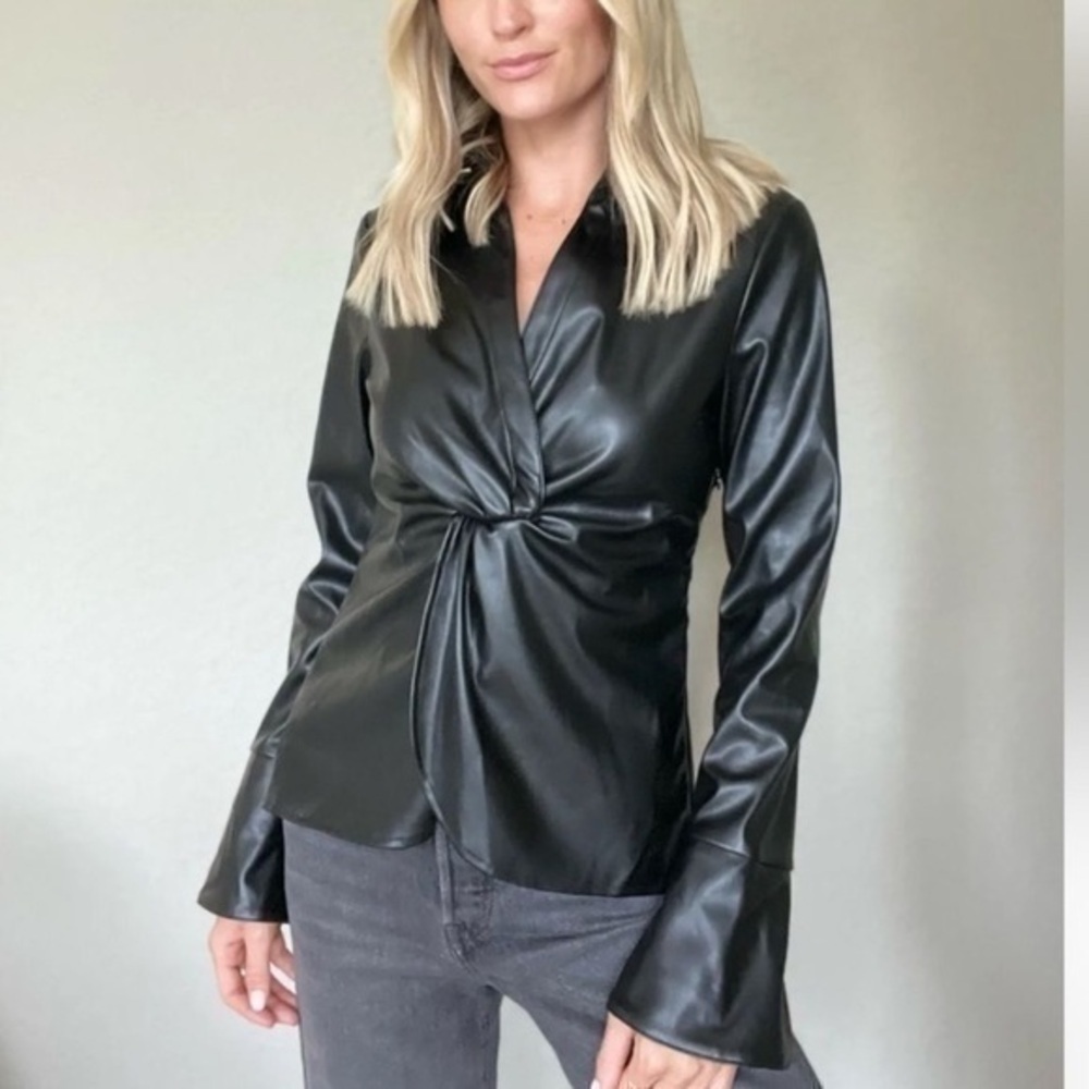NWT Six/Fifty Faux Leather Blouse in size M
